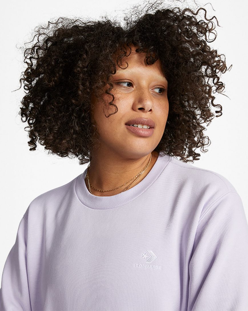 Women's Converse Go-To Embroidered Star Chevron Standard Fit Fleece Crew Sweatshirts Purple | AU 9830CO